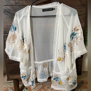 House of Harlow 1960 bohemian lace white embroidered blouse top